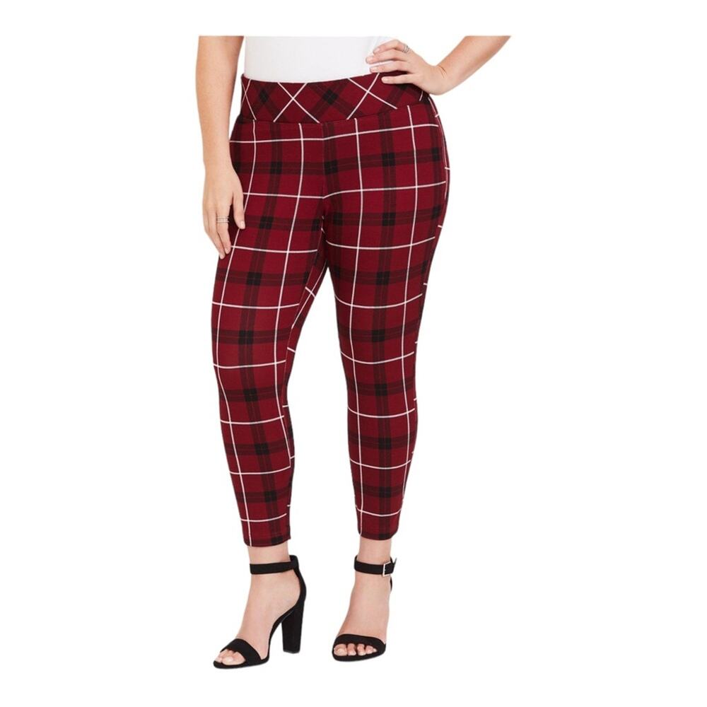 Torrid Crop Ponte Stretch Preppy Academia Pixie Pant in Red Plaid